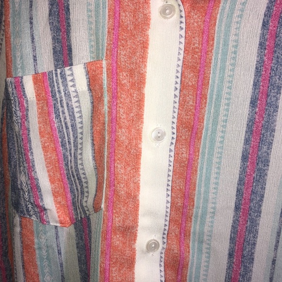 Button Down V Neck Shirts Long Sleeve Blouse Colorful Striped Casual Work large‌ - Picture 5 of 12